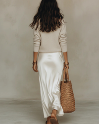 Satin Midi Dress with Cozy Sweater Combo 9