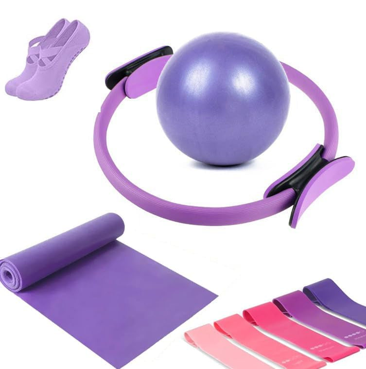 9-piece home Pilates set with ring, ball, bands and non-slip socks
