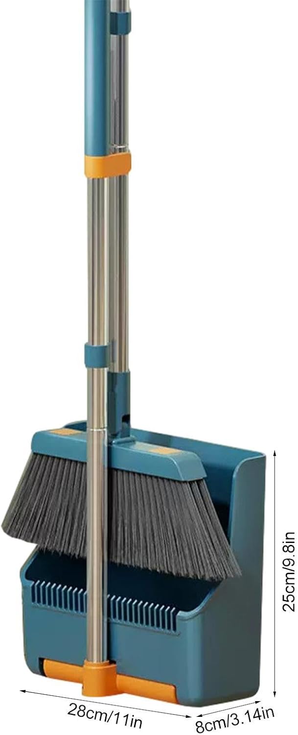 Large Broom and Dustpan Set – Long Handle with 180° Rotating Broom Head – Clavira 