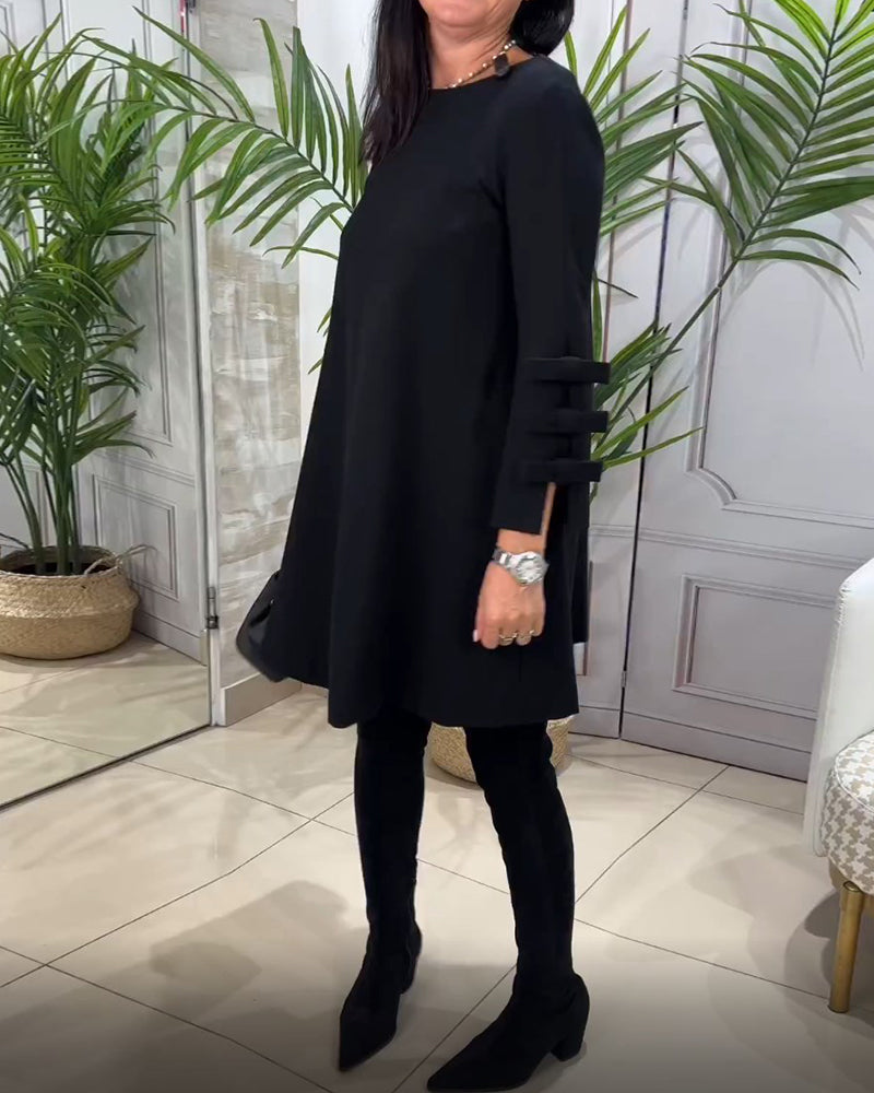 Lässiges schwarzes Kleid mit langen Ärmeln - Nora