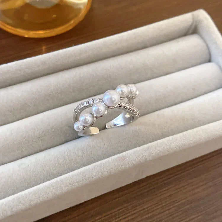 Verstellbarer Vintage-Ring mit Zirkonia und Perle - Isadora