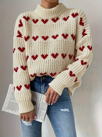 Gestrickter Damenpullover mit Herzmuster und hohem Kragen – Nola