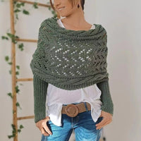 Double Sleeve Wrap Scarf - Cozy Knit Shawl with Built-In Sleeves 13