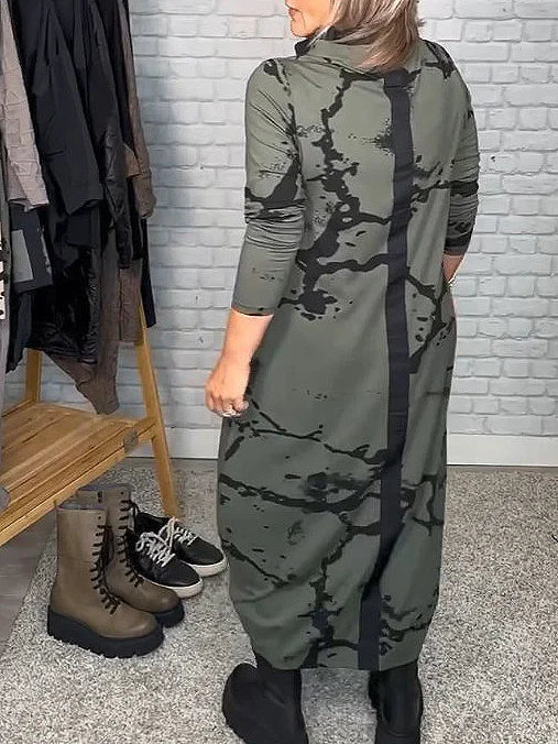 Jurk met Lange Mouwen en Retropatroon – Livienne