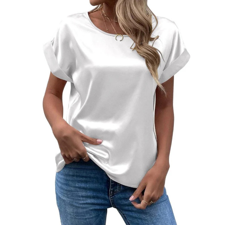 Satinized trendy shirt with loose cut for women - Leona