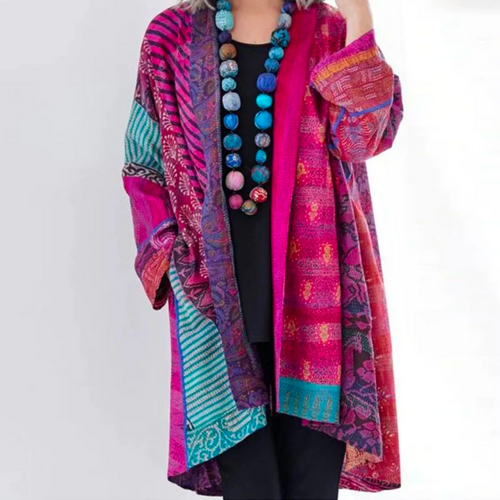 Boho Autumn Cardigan with Colorful Pattern – Maravilla