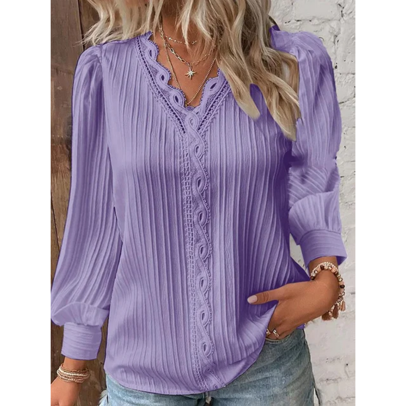 Stylish women's blouse with V-neck and long sleeves - Alvara