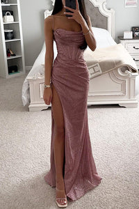 Avondjurk met glitter en hoge split voor dames – Lorena