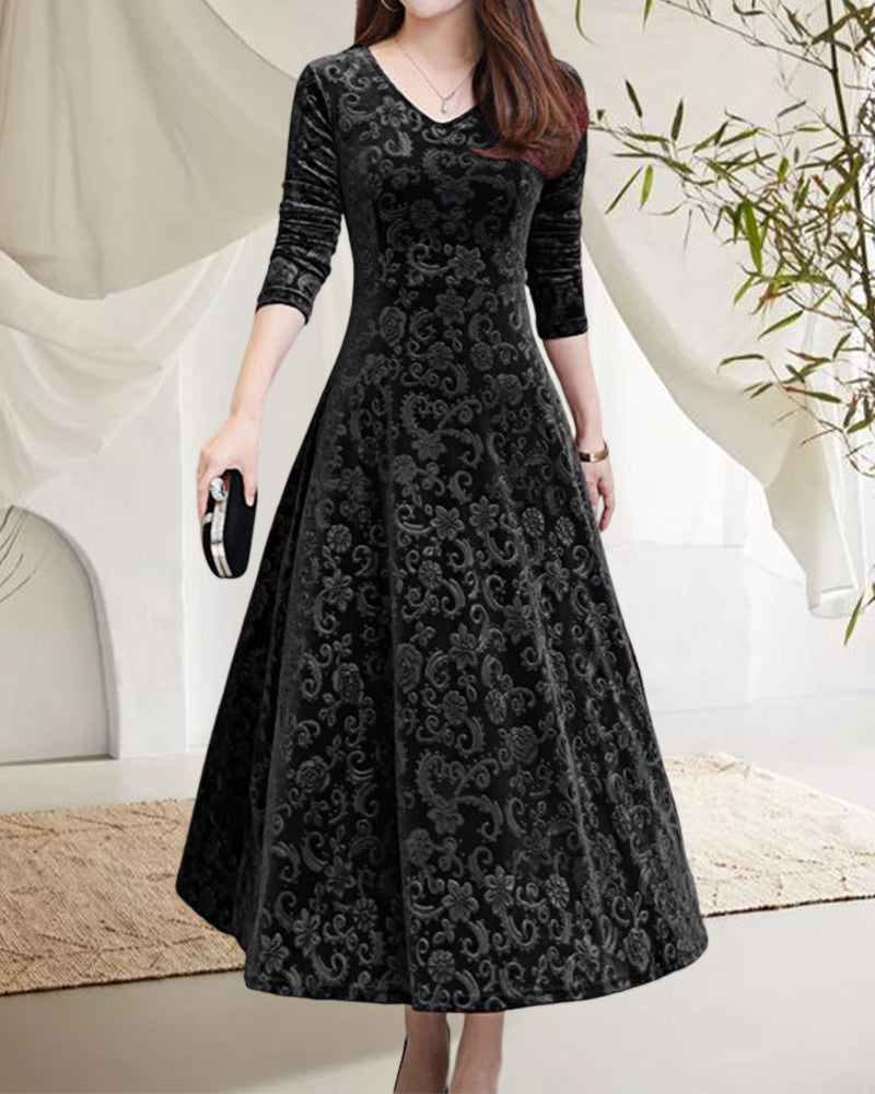 Midi-Kleid mit A-Linie & V-Ausschnitt – Amara