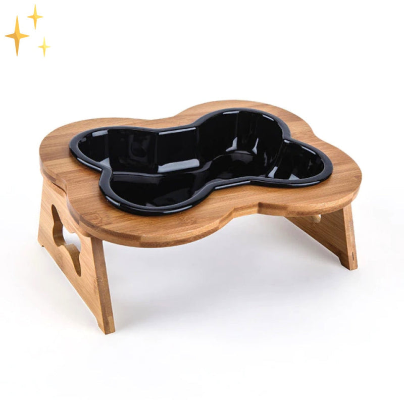 Ceramic Dog Food Bowl with Wooden Stand - BoneFeast