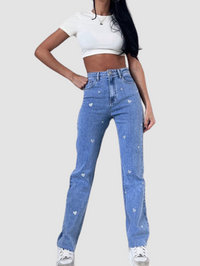 Damen Stretch-Jeans mit weitem Bein und Herzchenmuster - Amelie