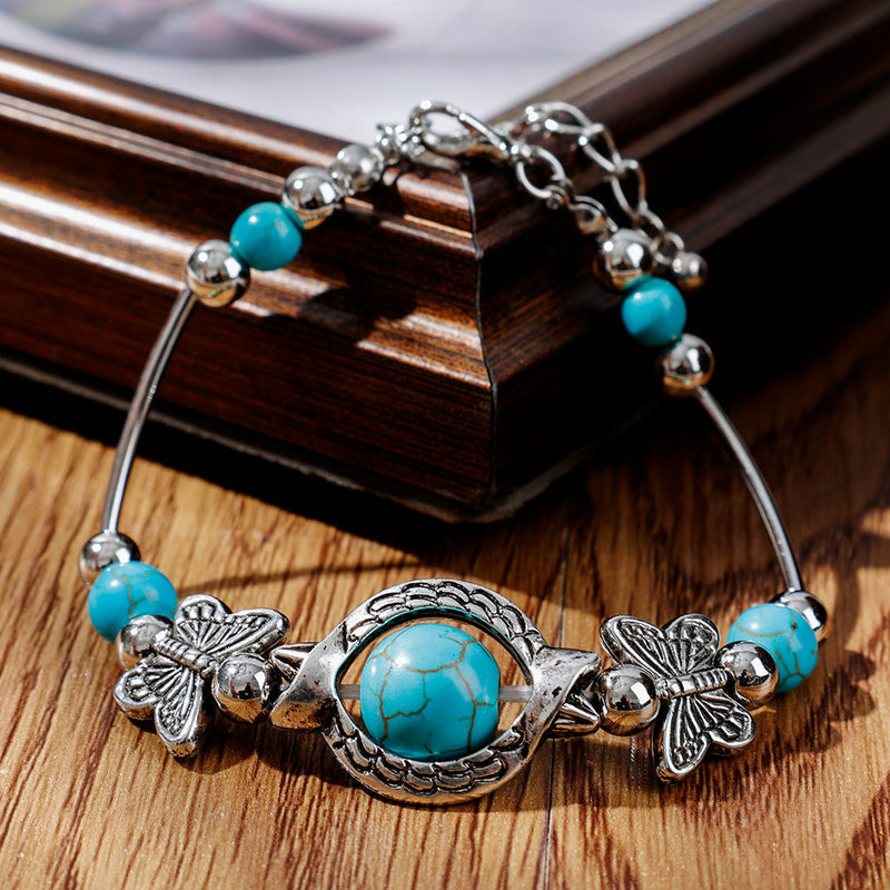 Turquoise Butterfly Beaded Bracelet | With Very Detailed Charms