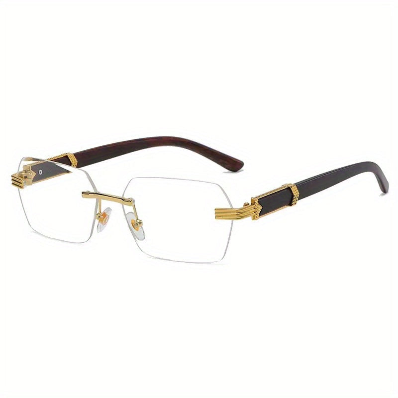 Randlose Sonnenbrille mit Rechteckigen Gläsern und Holzoptik-Bügeln – Verro