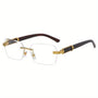 Randlose Sonnenbrille mit Rechteckigen Gläsern und Holzoptik-Bügeln – Verro