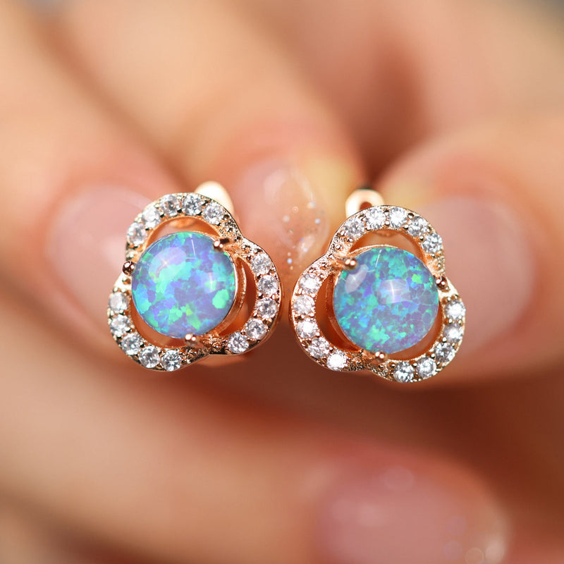 White Opal & Zirconia Cloverleaf Earrings - Elara
