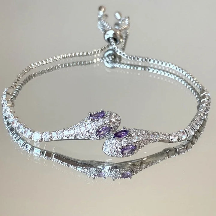 Silbernes Schlangenarmband mit Zirkonia - Lyra