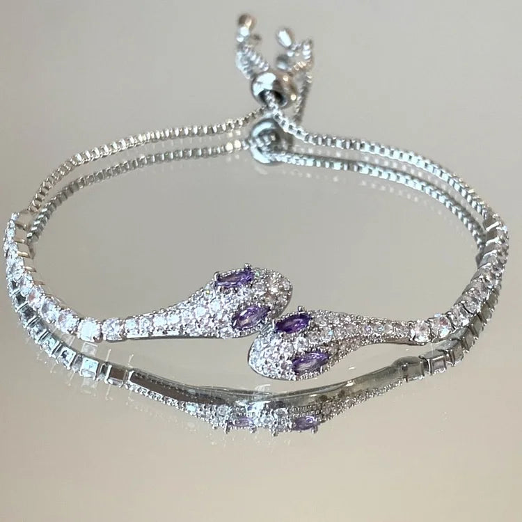 Silbernes Schlangenarmband mit Zirkonia - Lyra