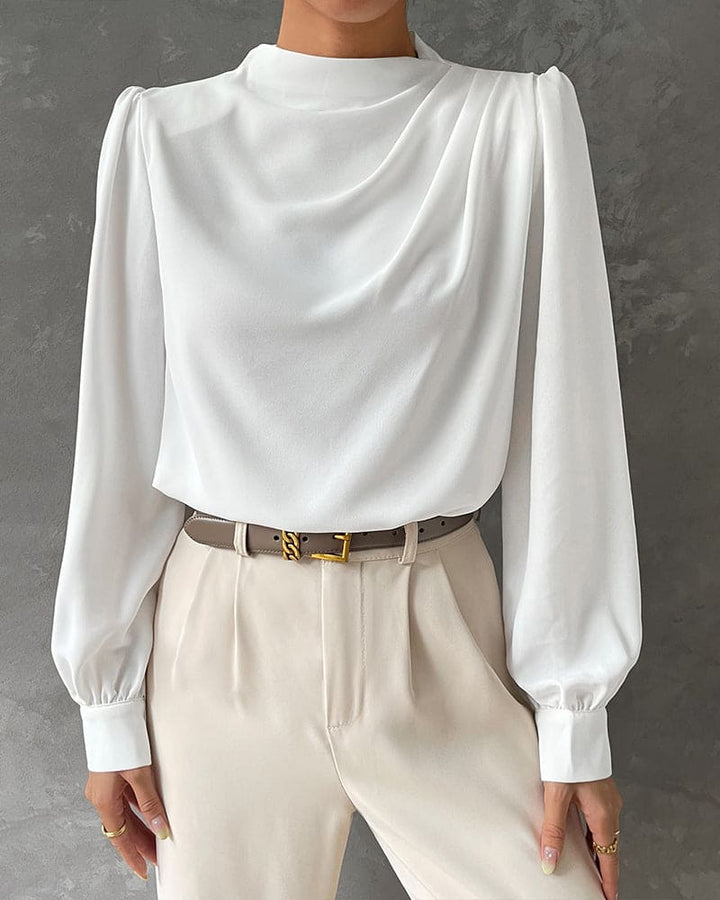 Einfarbige Bluse mit gerafftem und stehendem Kragen - Isabella