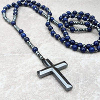 Tigerauge und Lapislazuli Kreuz Rosenkranz Halskette für Männer - Orion