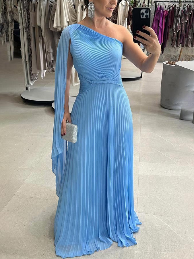 Trendiges One-Shoulder-Maxikleid mit Plisseefalten – Mirella