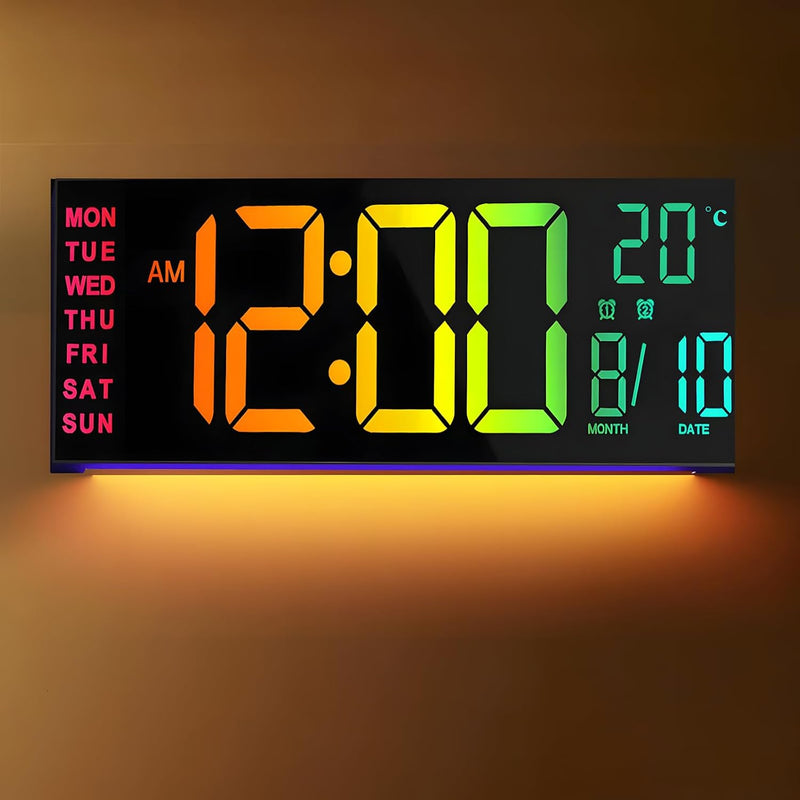 Digitale RGB-Wand- & Tischuhr 40,6 cm mit Fernbedienung – Lumeris