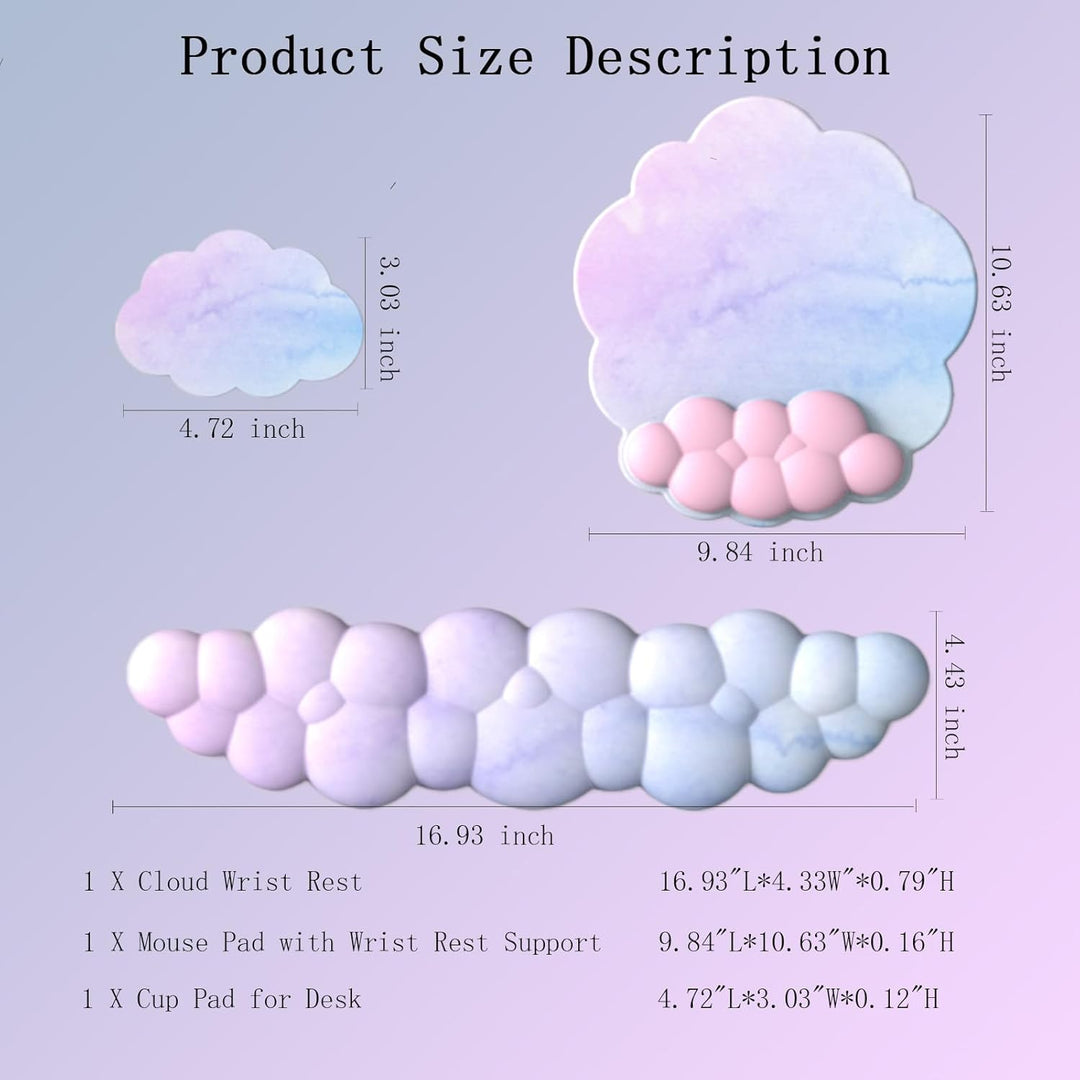 Ergonomisches Handgelenkauflagen-Set in Wolkenform mit Mauspad & Untersetzer – Zeyora