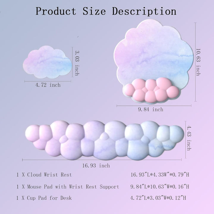 Ergonomisches Handgelenkauflagen-Set in Wolkenform mit Mauspad & Untersetzer – Zeyora