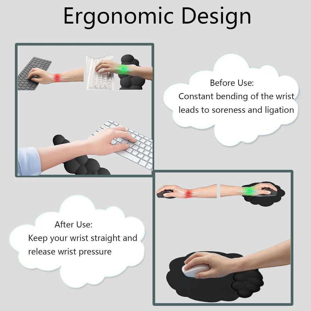 Ergonomisches Handgelenkauflagen-Set in Wolkenform mit Mauspad & Untersetzer – Zeyora