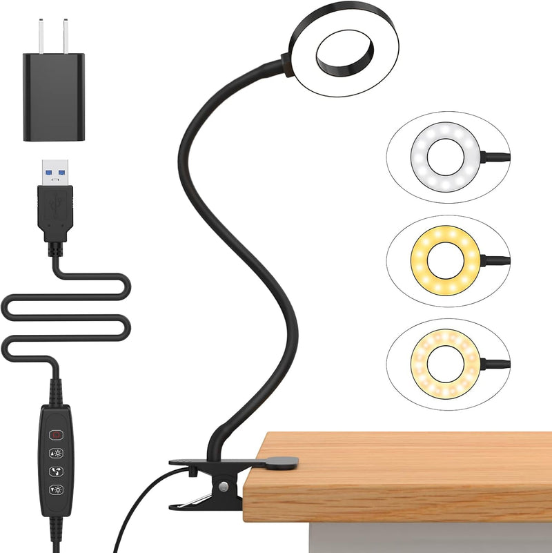 3 Kleurmodi LED Bureau Klem Lamp met Flexibele Gooseneck – Selvara