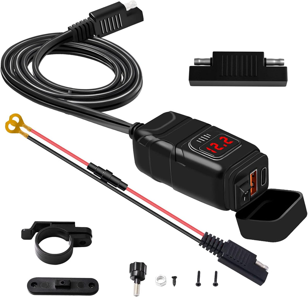 Motorrad USB- & Type-C-Schnellladegerät mit Voltmeter – Drayvik