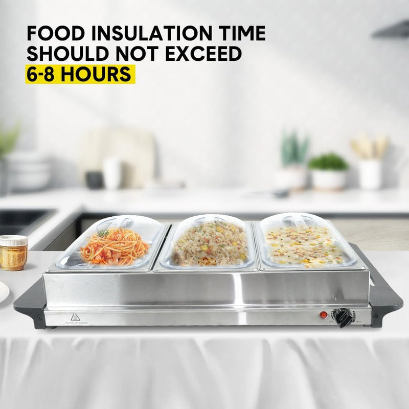 Electric Buffet Food Warmer with 3 x 2.5L Trays &amp; Temperature Control – Valtero