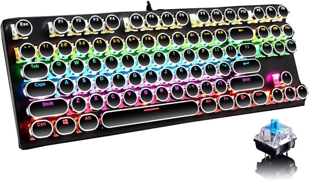 Mechanisch 87-toetsen gamingtoetsenbord met RGB-achtergrondverlichting en blauwe schakelaars