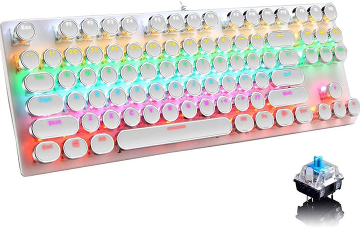 Mechanisch 87-toetsen gamingtoetsenbord met RGB-achtergrondverlichting en blauwe schakelaars