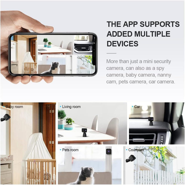 Mini security camera 4K with Wi-Fi, hidden indoor camera and night vision