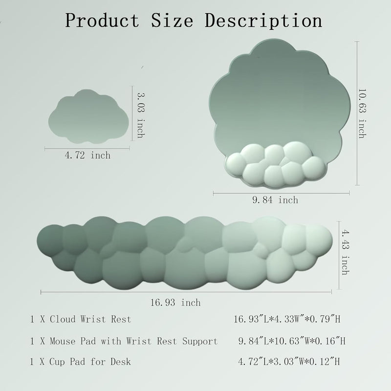 Ergonomisches Handgelenkauflagen-Set in Wolkenform mit Mauspad & Untersetzer – Zeyora