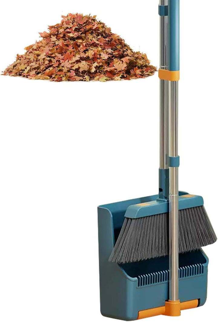 Large Broom and Dustpan Set – Long Handle with 180° Rotating Broom Head – Clavira 