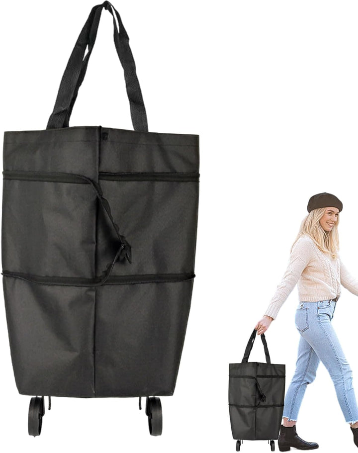 Large Capacity Folding Shopping Bag with Wheels – Reusable Cart Tote – Veytra