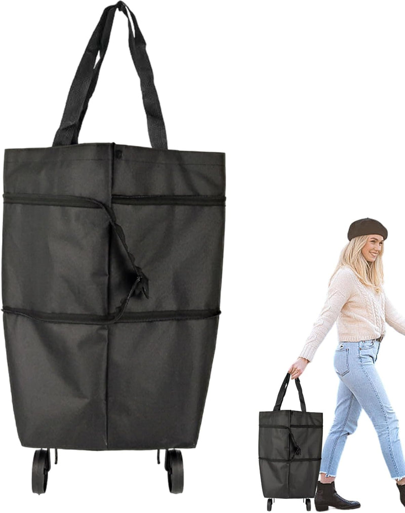 Large Capacity Folding Shopping Bag with Wheels – Reusable Cart Tote – Veytra