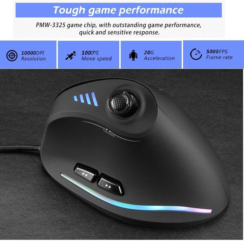 Verticale RGB Gaming Muis met Joystick en 11 Programmeerbare Knoppen - Kryvos