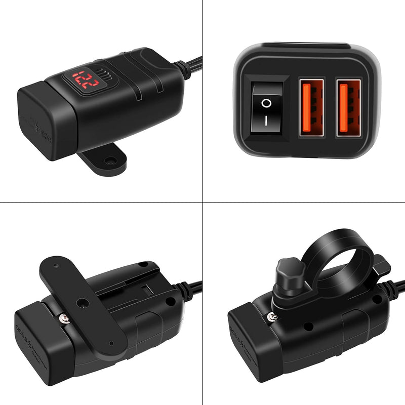 Motorrad USB- & Type-C-Schnellladegerät mit Voltmeter – Drayvik