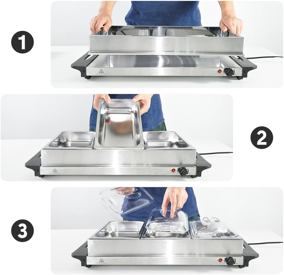 Electric Buffet Food Warmer with 3 x 2.5L Trays &amp; Temperature Control – Valtero