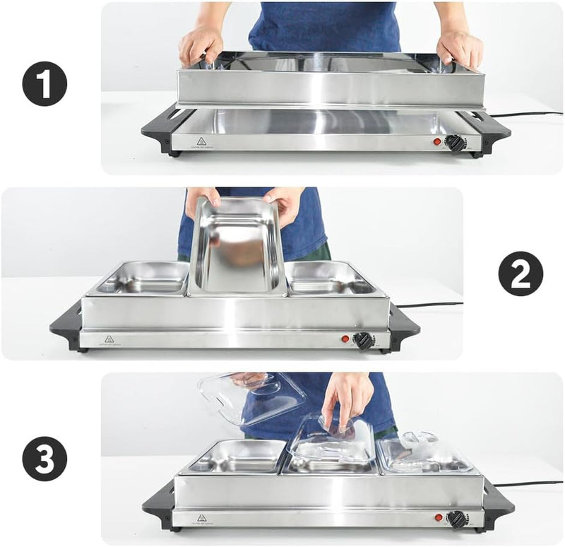 Electric Buffet Food Warmer with 3 x 2.5L Trays &amp; Temperature Control – Valtero