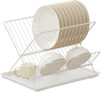 Folding Dish Drying Rack – 2-Tier Countertop Drying Rack with Removable Drip Tray – Kelvra 