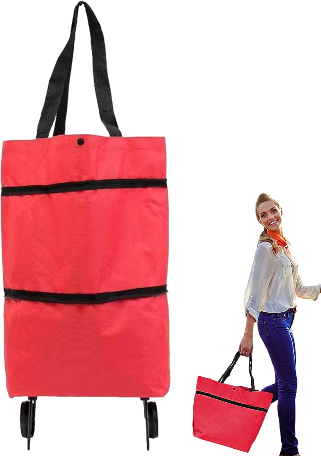Large Capacity Folding Shopping Bag with Wheels – Reusable Cart Tote – Veytra