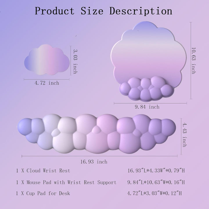 Ergonomisches Handgelenkauflagen-Set in Wolkenform mit Mauspad & Untersetzer – Zeyora