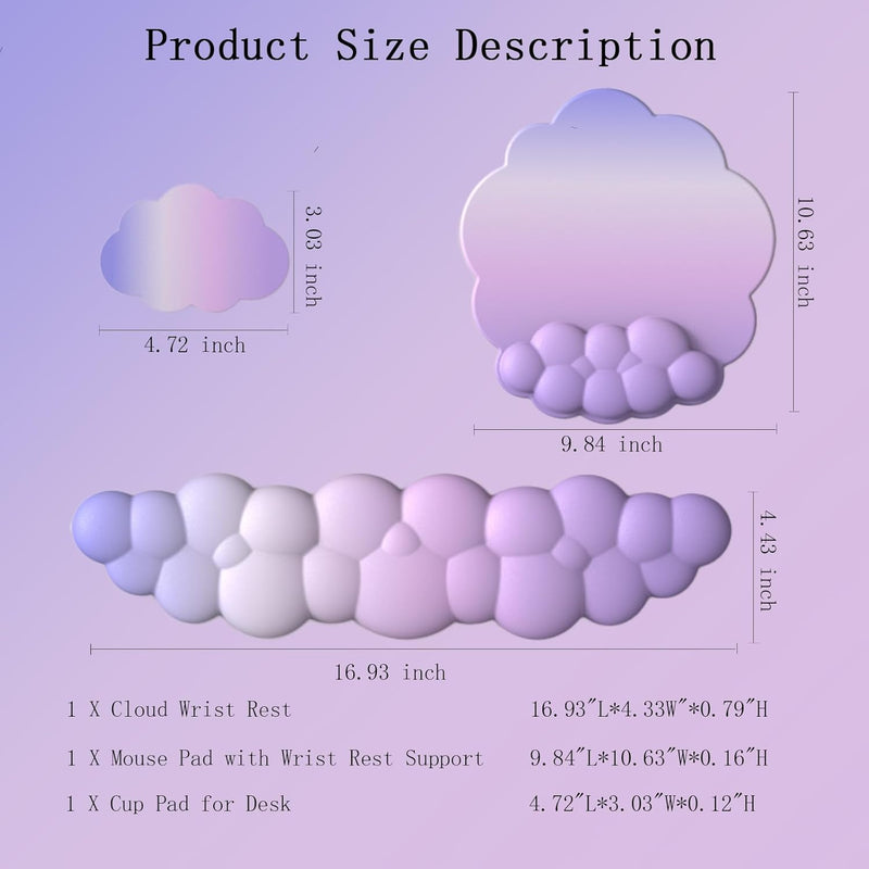 Ergonomisches Handgelenkauflagen-Set in Wolkenform mit Mauspad & Untersetzer – Zeyora