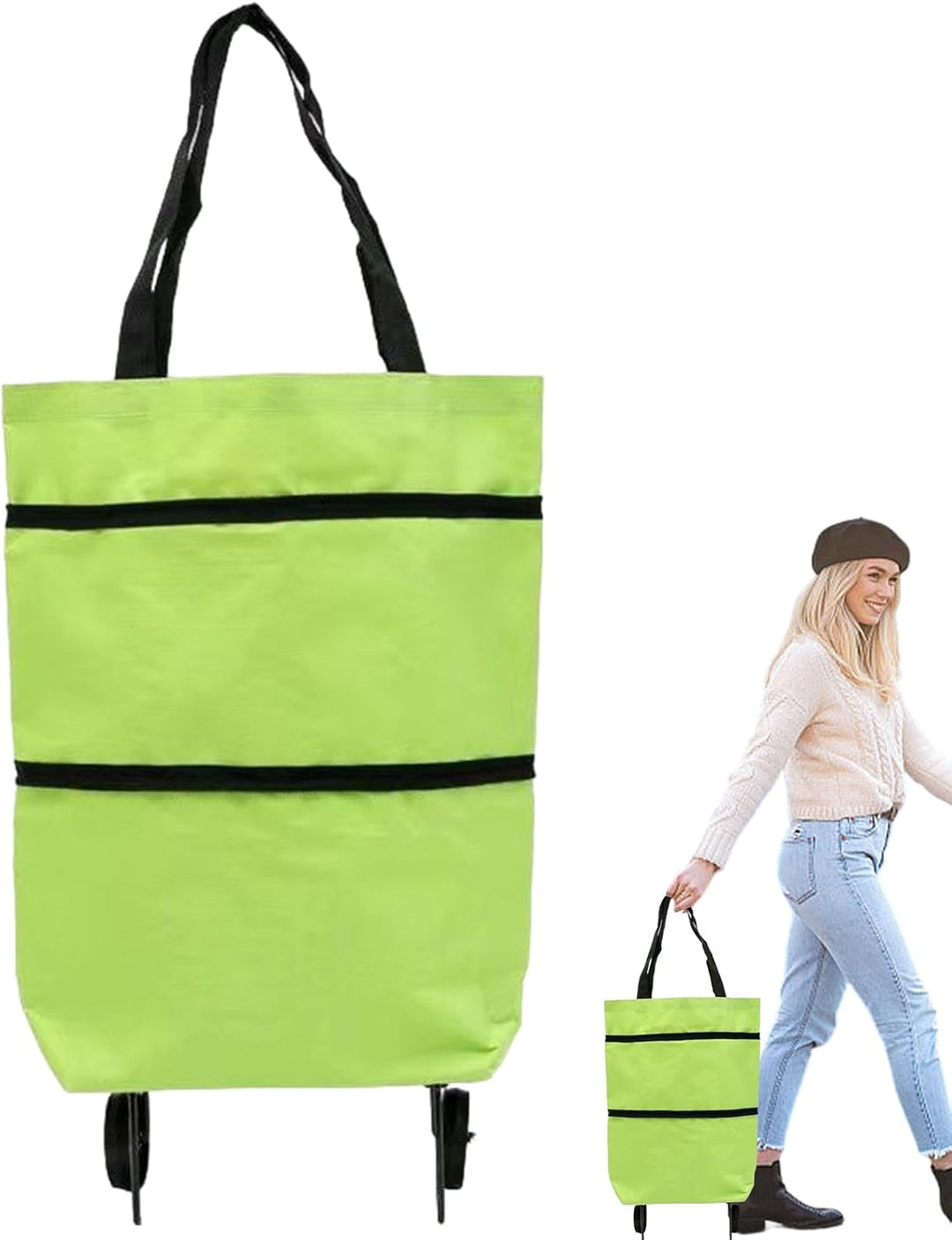 Large Capacity Folding Shopping Bag with Wheels – Reusable Cart Tote – Veytra