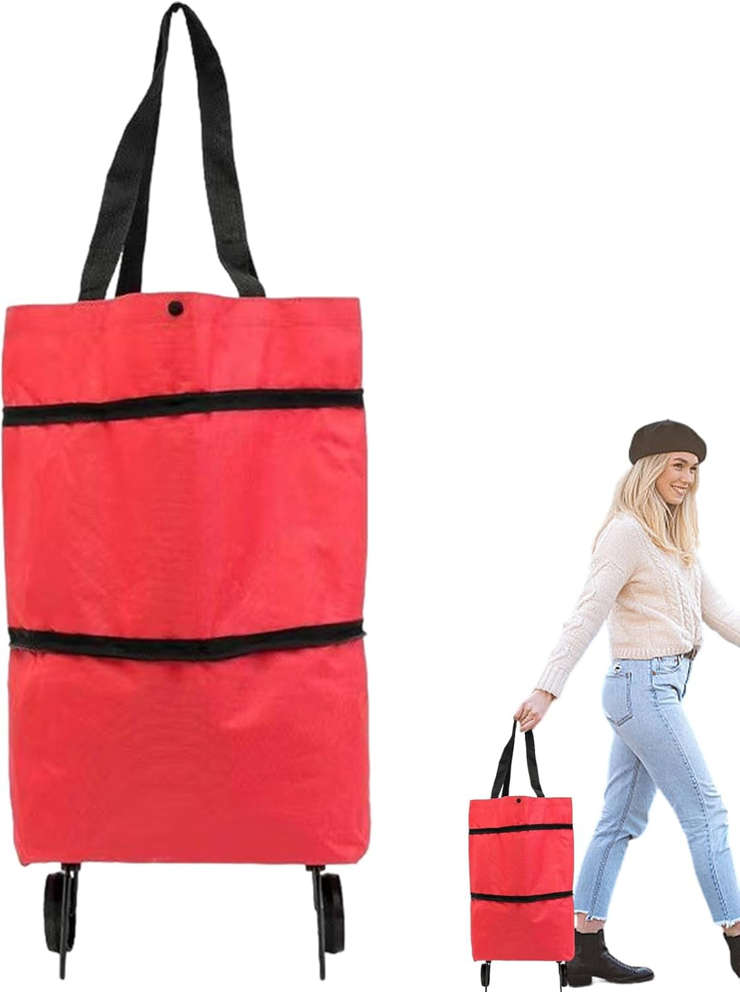 Large Capacity Folding Shopping Bag with Wheels – Reusable Cart Tote – Veytra