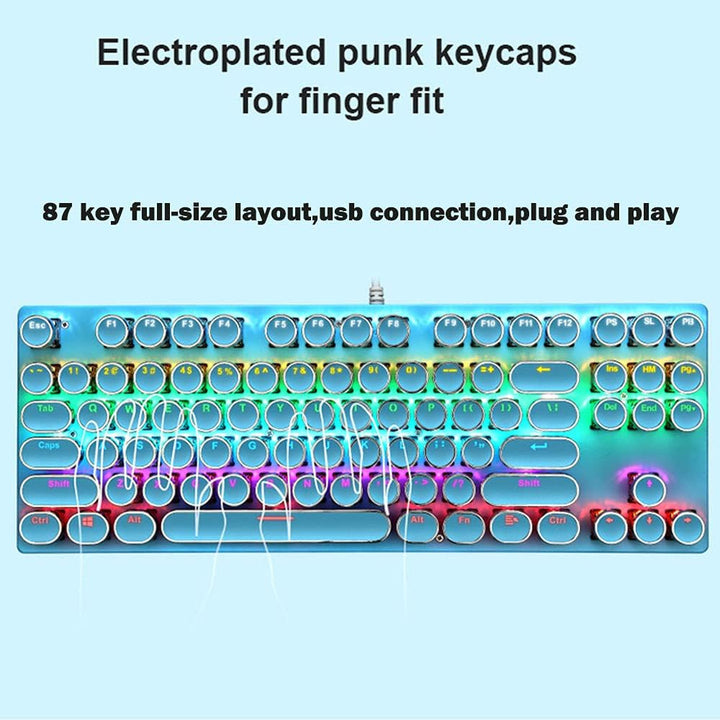 Mechanisch 87-toetsen gamingtoetsenbord met RGB-achtergrondverlichting en blauwe schakelaars