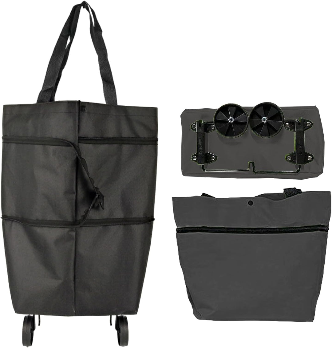 Large Capacity Folding Shopping Bag with Wheels – Reusable Cart Tote – Veytra